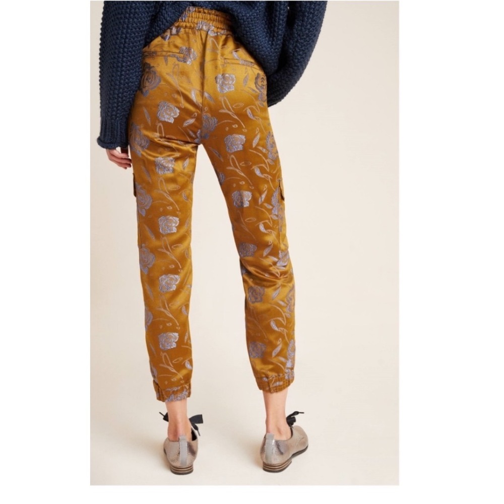 Anthropologie Devin Cargo Pants Small Brown Jacquard Metallic Floral Jogger - Picture 8 of 15
